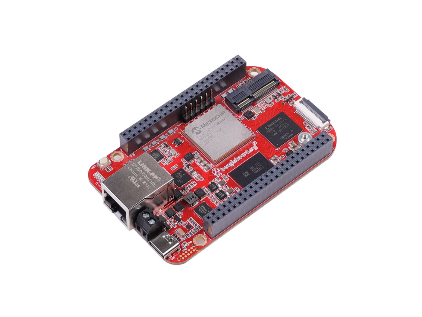 BeagleV® - Fire - RISC-V, FPGA fabric, 2GB 16GB, 1x Gigabit Ethernet, 1x M.2 Key E, 1x CSI, 1x microSD card slot, 2* 46 pins BeagleBone Header, 12x user LEDs