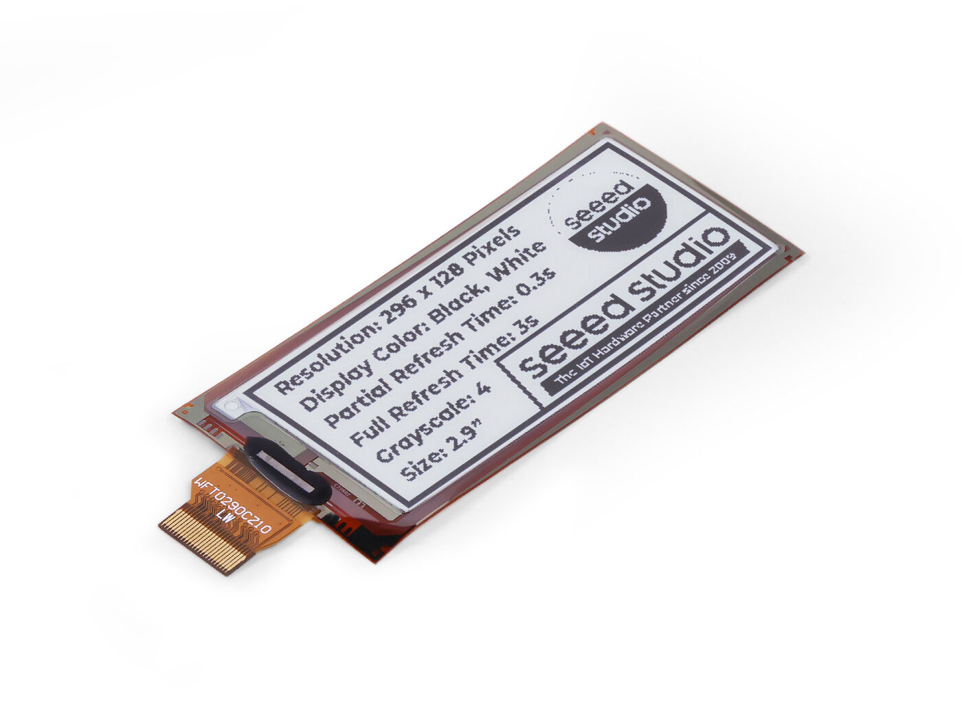 2.9" Flexible Monochrome eInk / ePaper Display with 296x128 Pixels, SPI interface, Support XIAO/Arduino/STM32