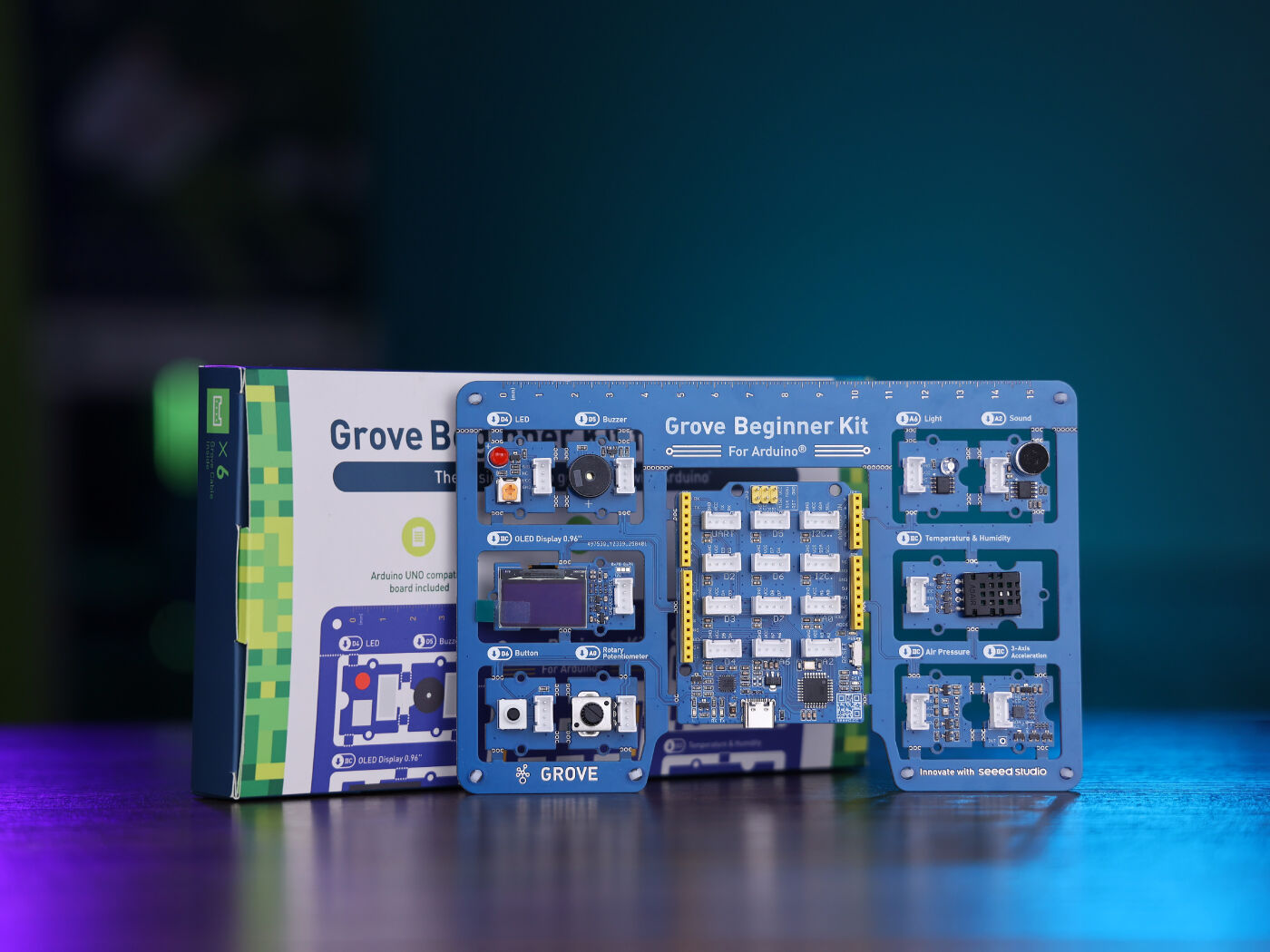 Grove Beginner Kit for Arduino -  All-in-one Arduino Compatible Board with 10 Sensors and 12 Projects with Free Course