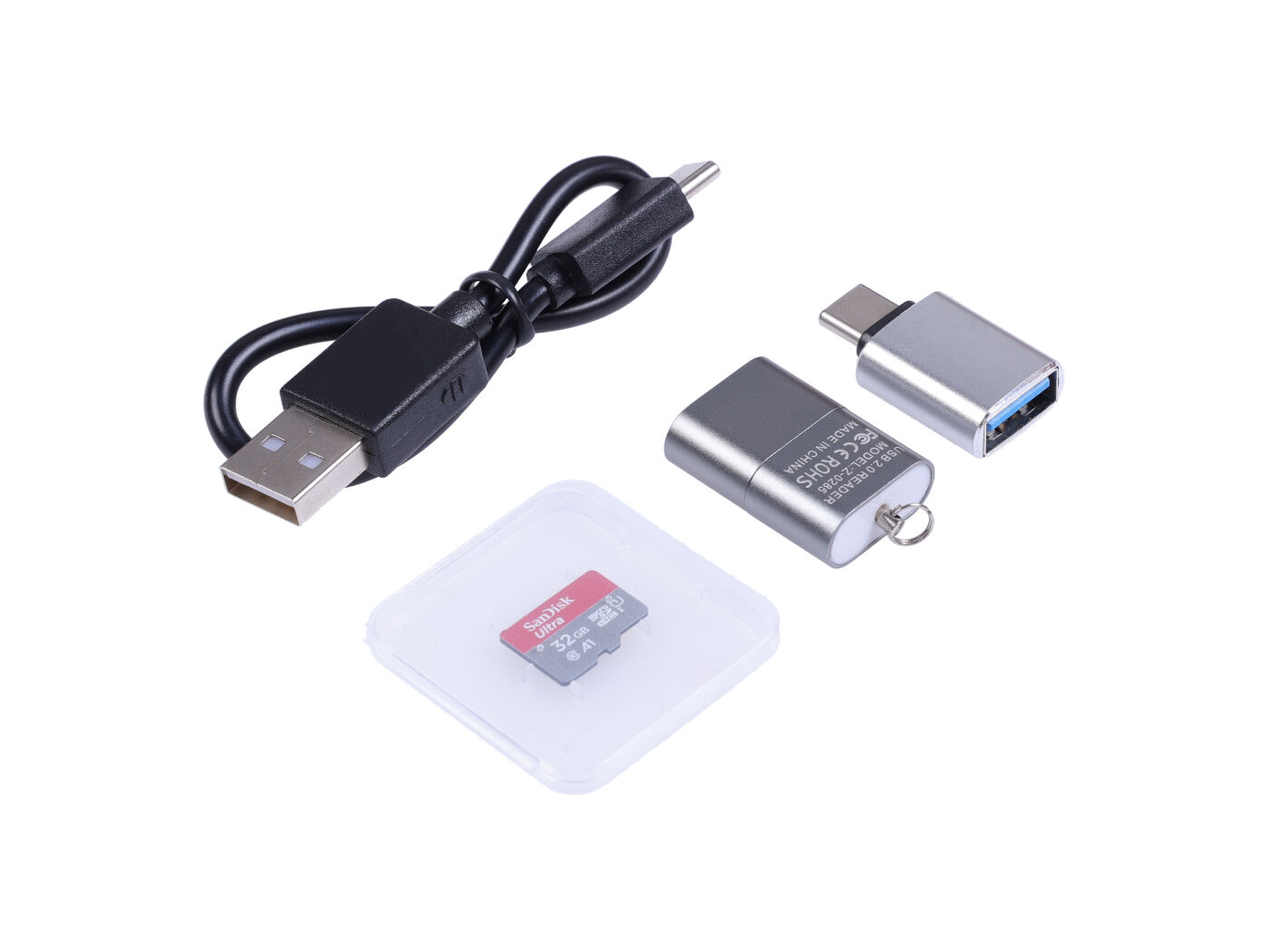 Micro SD Card Tool Kit - 32GB SanDisk SD card, SD card reader, Type-C to Type-A function module, 20cm Type-C to Type-A data cable