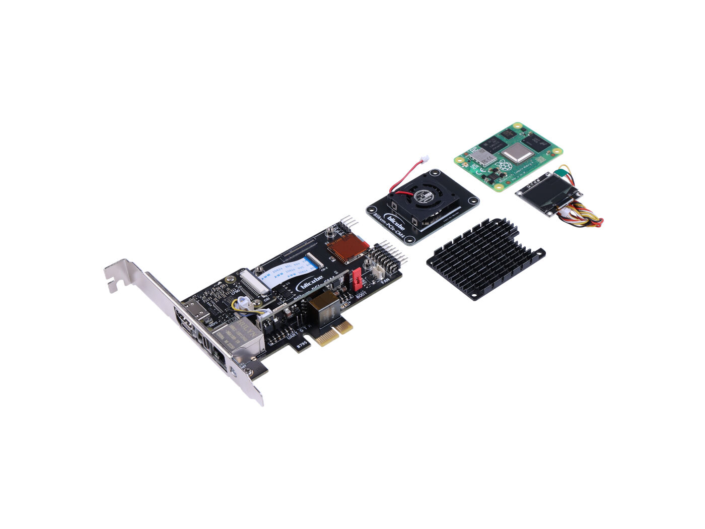 BliKVM Plug-n-Play PCIe- Raspberry Pi CM4, KVM-over-IP, CM4102000 included, easy-to-use, 1920×1080@60Hz Video Output, OLED display, Support both PoE and USB