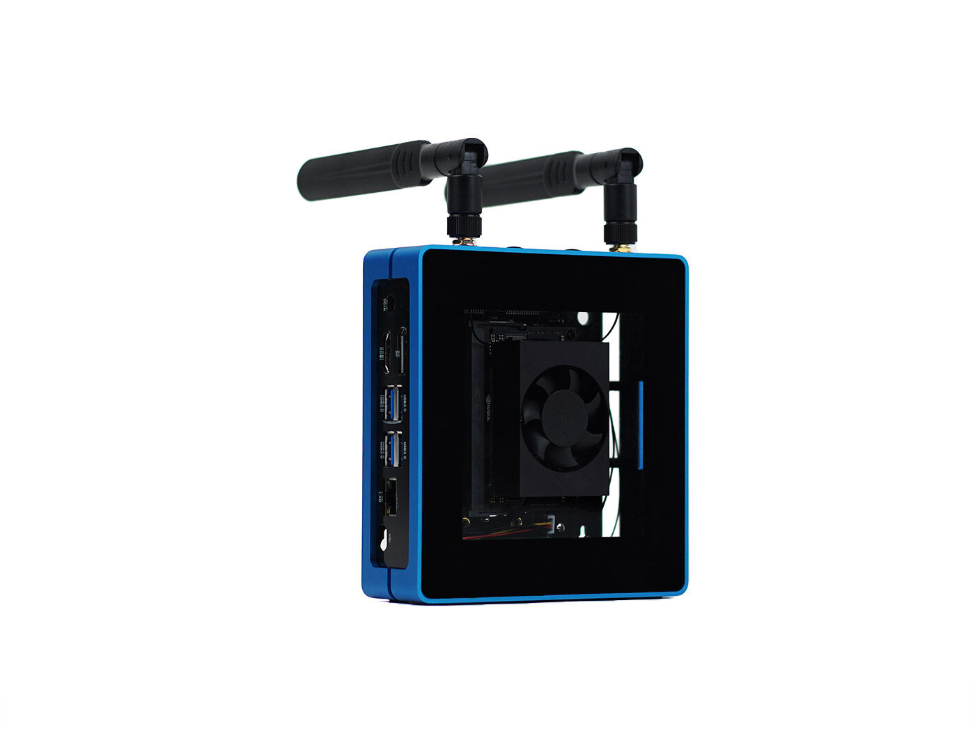 Jetson SUB Mini PC-Blue with Jetson Xavier NX module, Aluminium case with cooling fan, 128GB SSD, WiFi, Antennas and pre-installed JetPack System