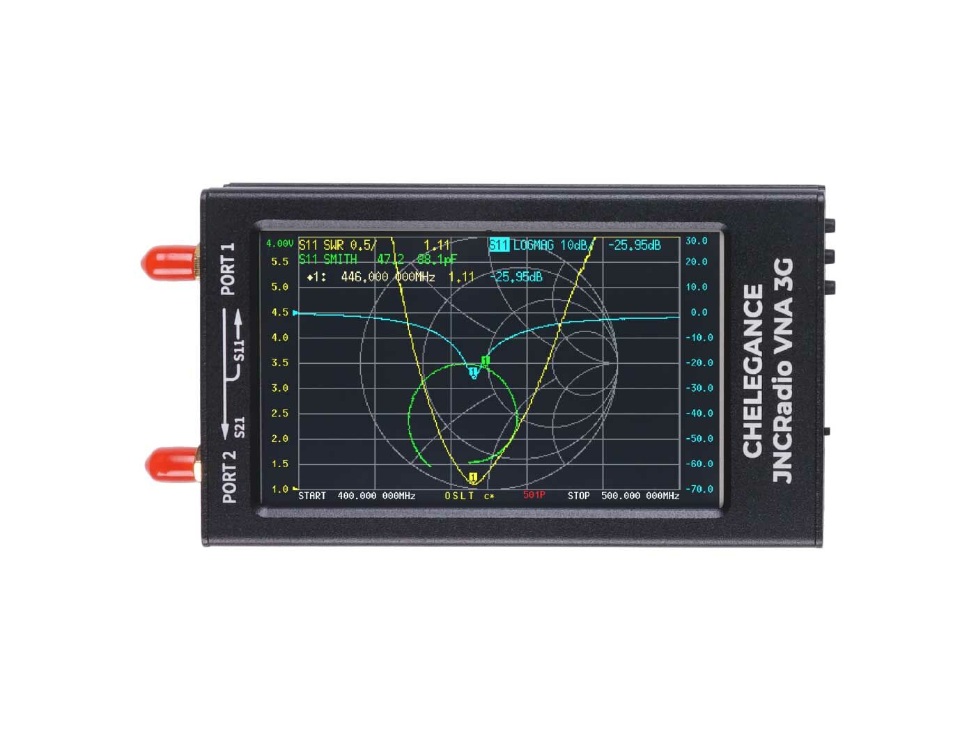 Chelegance JNCRadio VNA 4.3 Inch 3GHz Vector Network Analyzer- 50kHz-3GHz Short Wave HF VHF UHF, sweep speed 400pts/s, Aluminum alloy case, and IPS LCD Screen