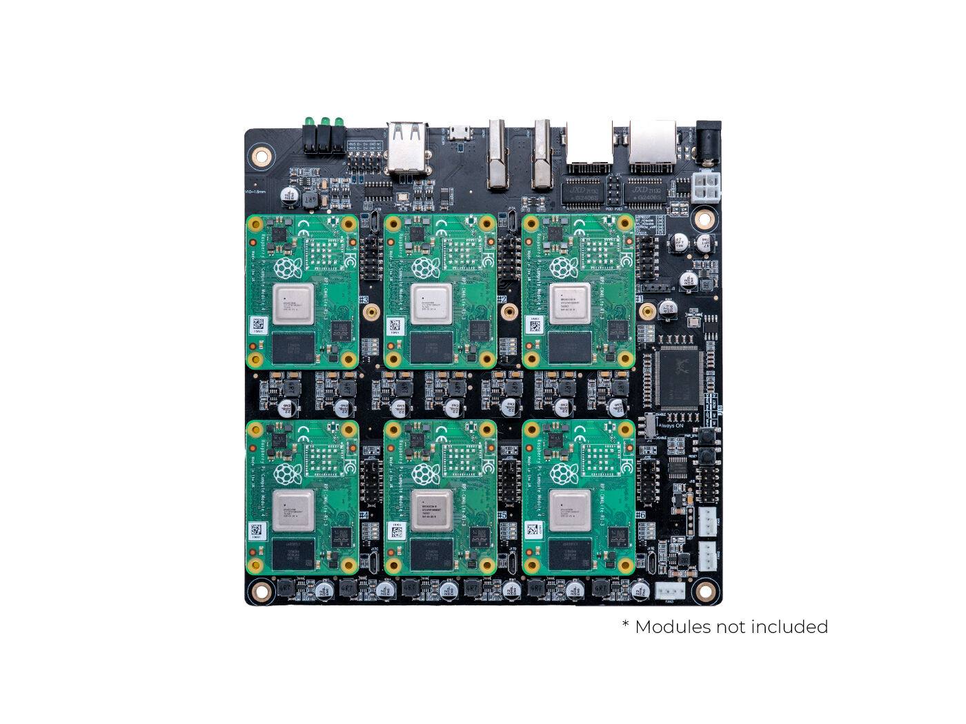 Raspberry Pi CM4 Cluster Mini-ITX board - Support up to 6 CM4, Storage Expansion for Each CM4, multiple Fan and USB Interfaces, two HDMI Ports, two RJ45 Network Connectors, on/off switch, reset button, dual Power Supply