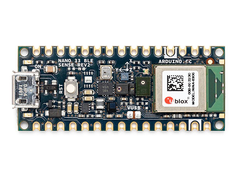 Arduino Nano 33 BLE Sense Rev2 - nRF52840 processor, BLE, AI-enabled, multiple onabord sensors, finger-size, Arduino and Python support