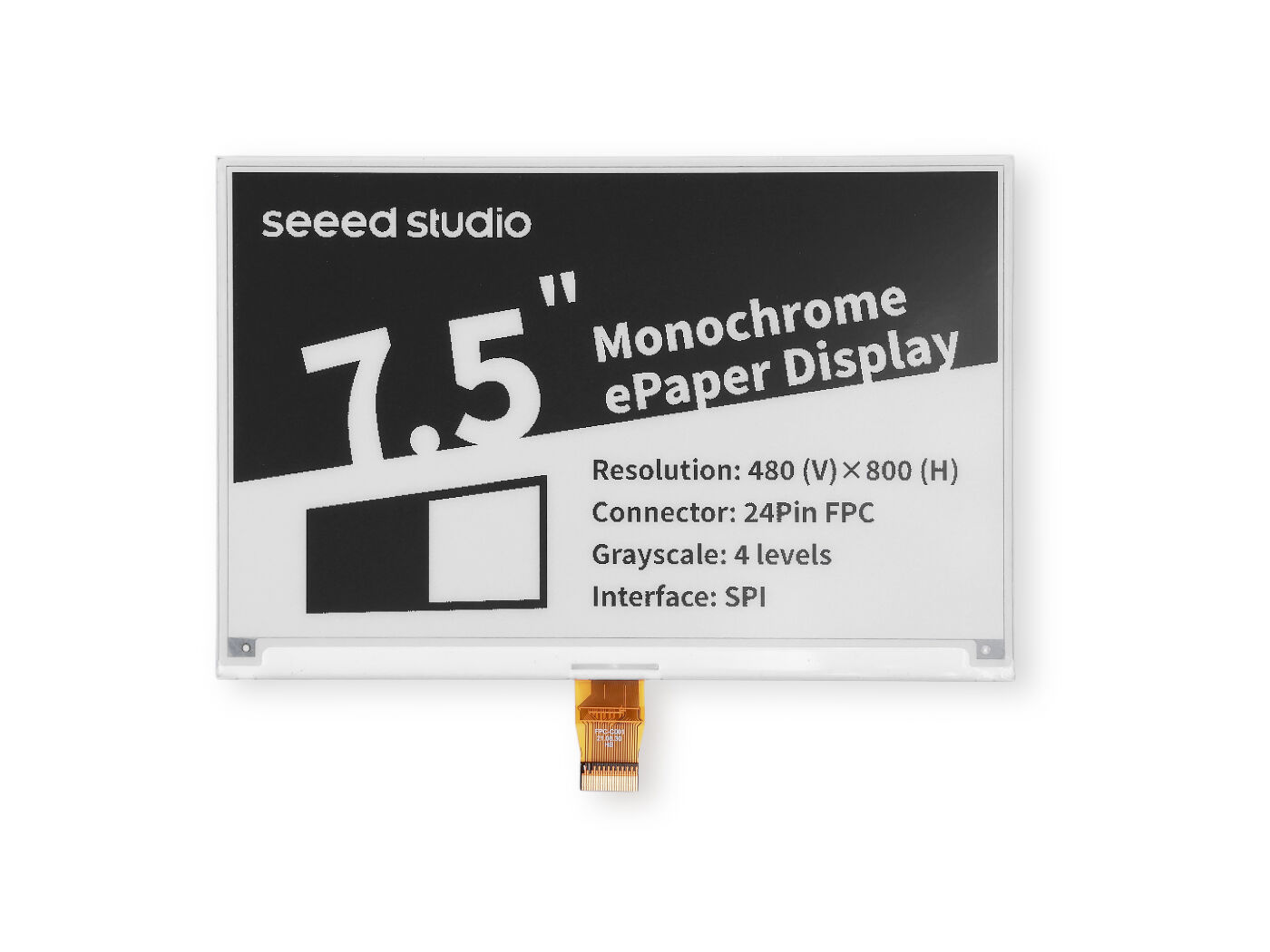 7.5" Monochrome eInk / ePaper Display with 800x480 Pixels, SPI interface, Support XIAO/Arduino