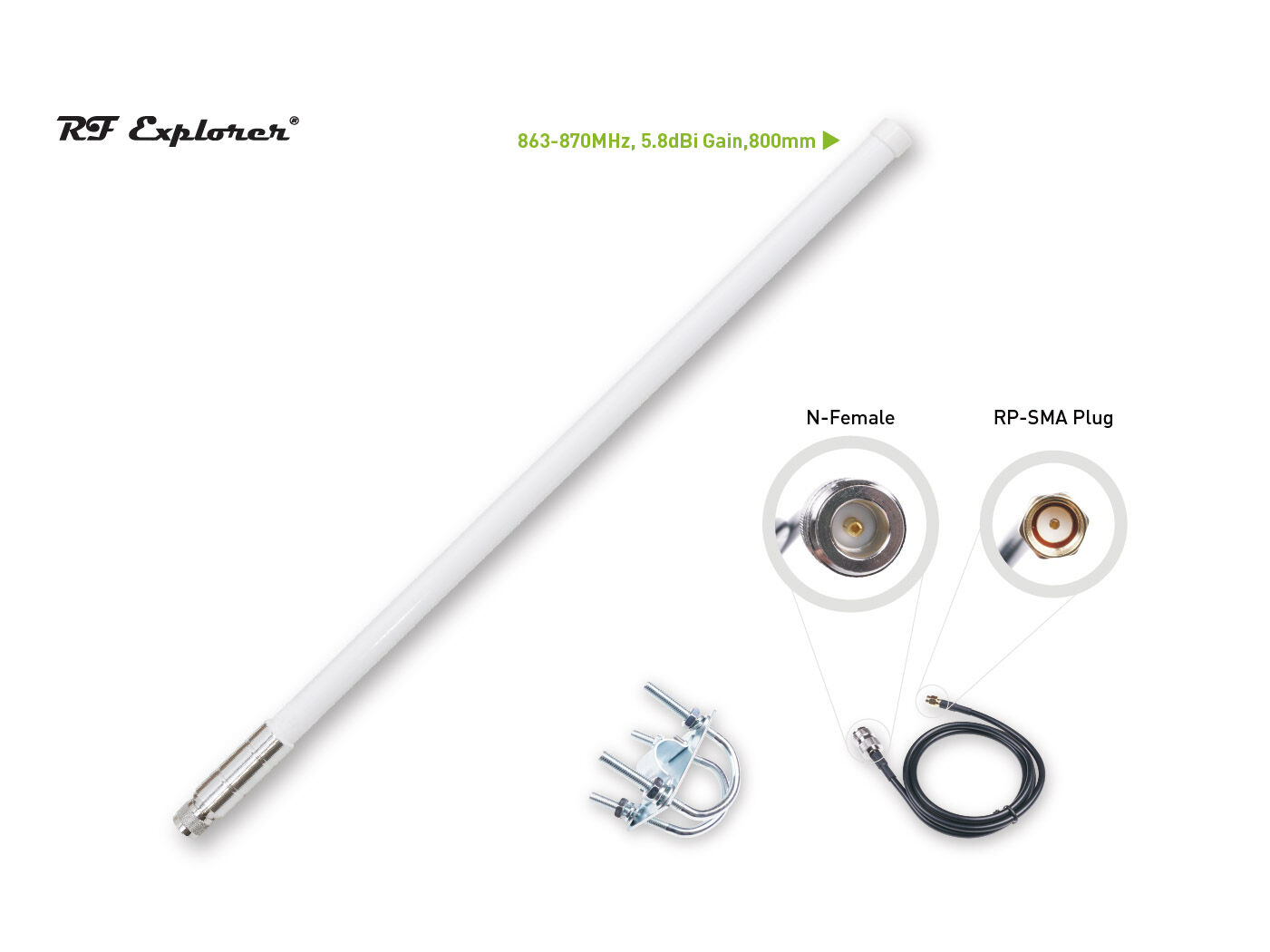 Fiberglass Antenna Kit For Helium; 863-870MHz; 5.8dBi; 800mm; RF Explorer RFELA-2/58X