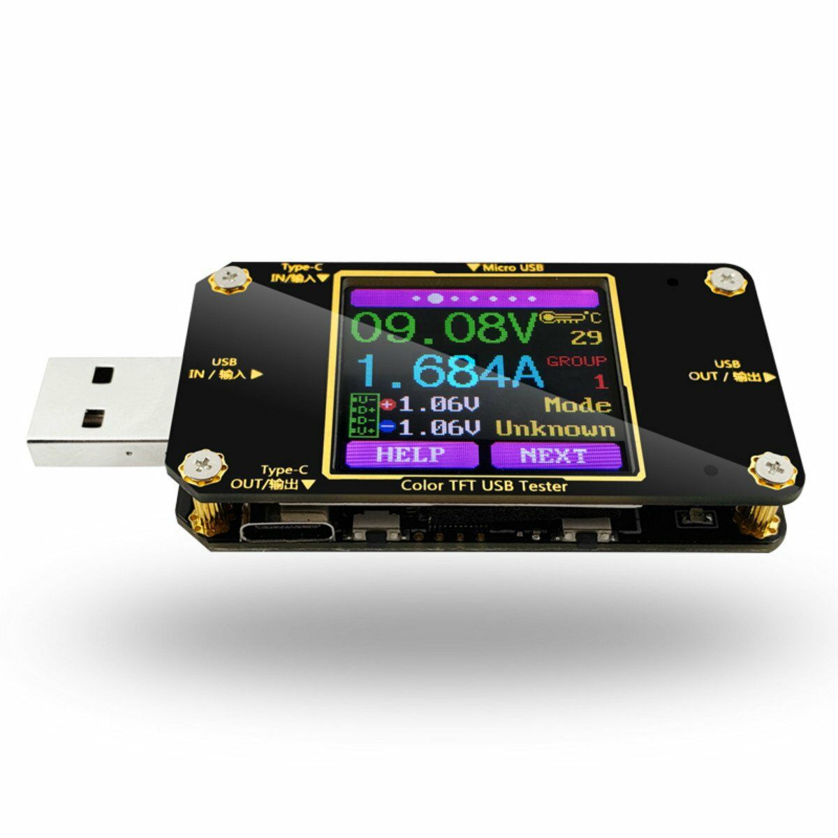 Wireless bluetooth online TFT Color Type-C & USB Tester