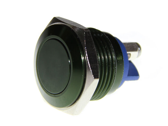 16mm Anti-vandal Metal Push Button - Dark Green