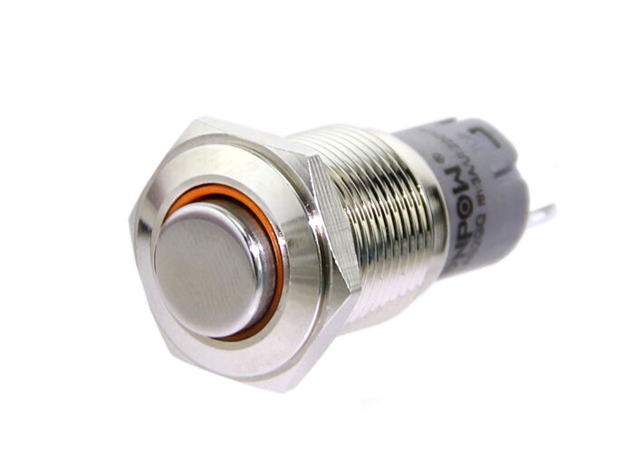 16mm Momentary Metal Illuminated Push Button - Orange LED