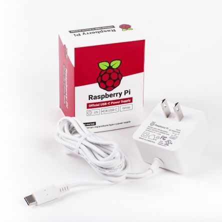 Raspberry Pi Official Power Supply 15.3W USB-C with 1.5M Cable - US Plug  5.1V 3A White