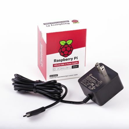 Raspberry Pi Official Power Supply 15.3W USB-C with 1.5M Cable - US Plug  5.1V 3A Black