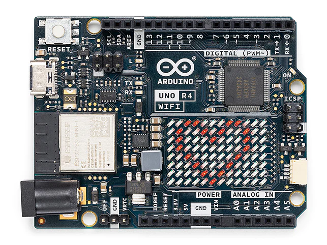 Arduino UNO Rev4 WiFi, 32-bit, Renesas RA4M1 - Arm Cortex -M4, ESP32-S3 Wi-Fi® module, Bluetooth, 12x8 LED Matrix, Qwiic Connector, VRTC